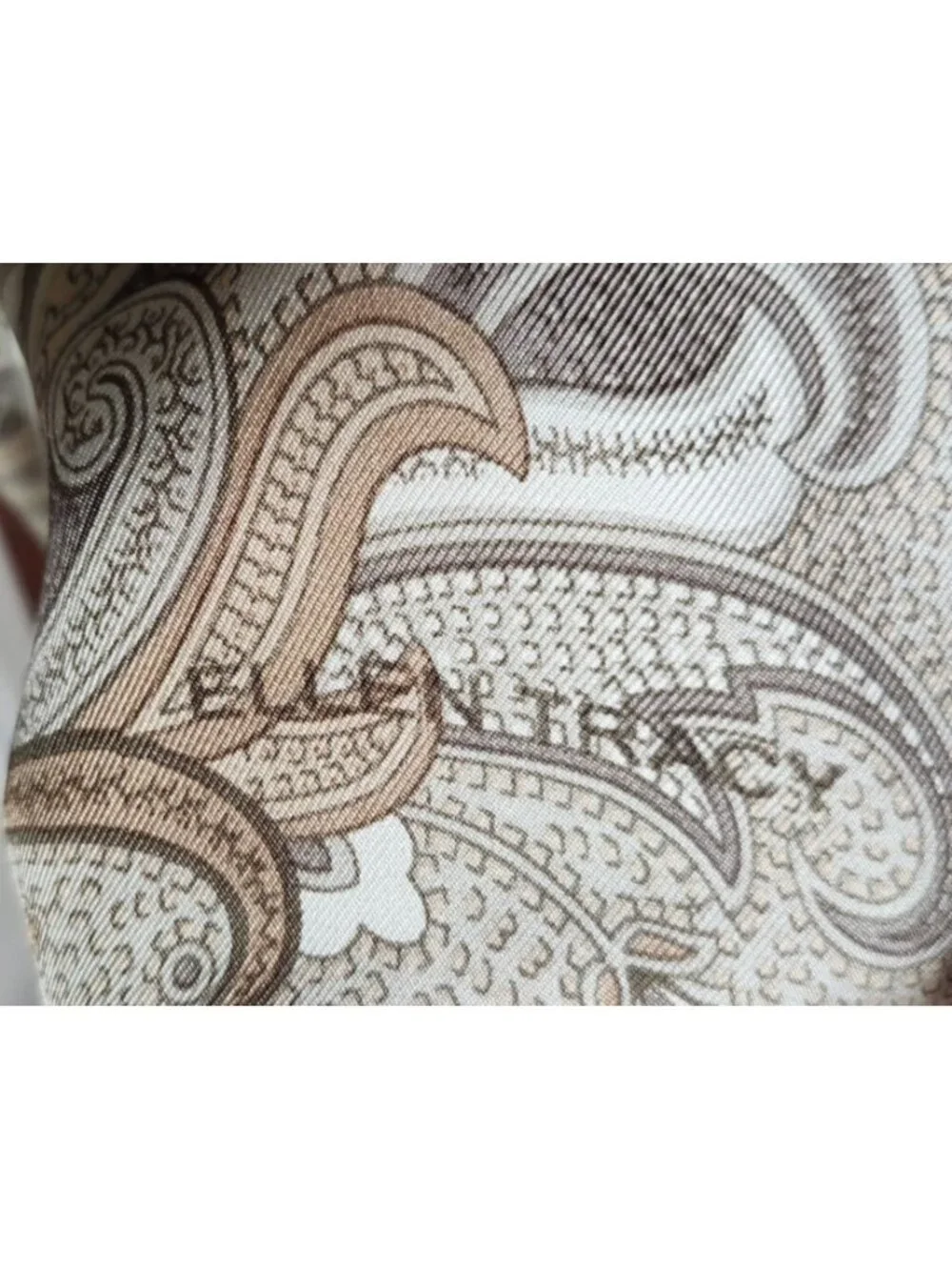 Ellen Tracy 100% Silk Paisley Oblong Scarf Beige Taupe Gray 59 x 10.5 in